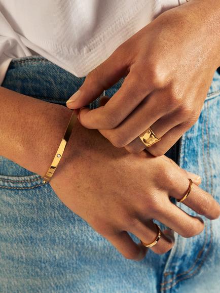 Monica Vinader Solitaire Diamond Bangle, Gold - view 2, Gold