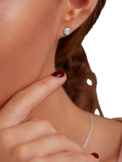 Monica Vinader Solitaire Diamond Stud Earrings, Silver - view 2, Silver