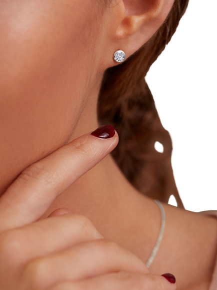 Monica Vinader Solitaire Diamond Stud Earrings, Silver - view 2, Silver