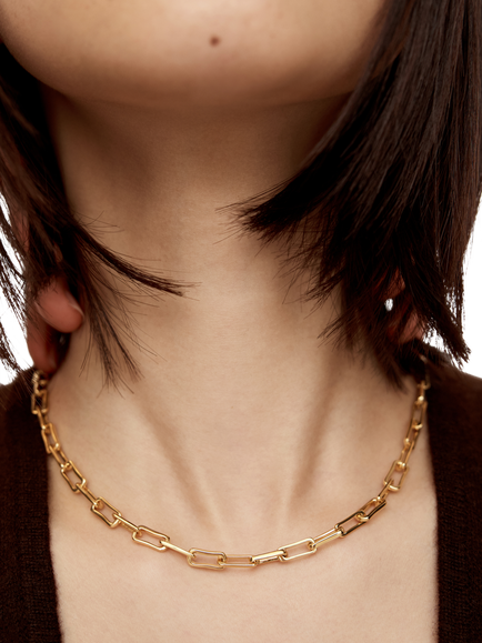 Monica Vinader Alta Mini Link Chain Necklace, Gold - view 2, Gold