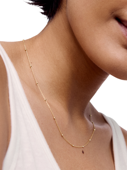 Monica Vinader 14ct Yellow Gold Beaded Chain Necklace - view 2, Gold