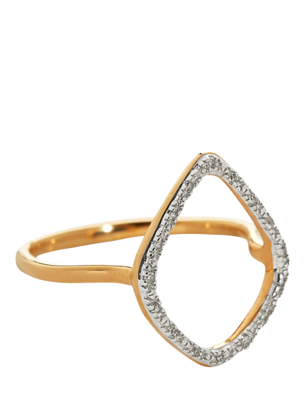 Monica Vinader Riva Kite Pavé Diamond Cross Over Ring, Gold, S - view 2, Gold