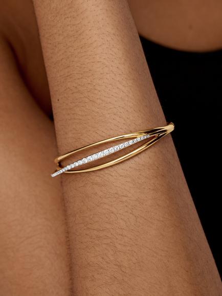 Monica Vinader Nura Wrap Pave Bracelet, Gold, M - view 2, Gold