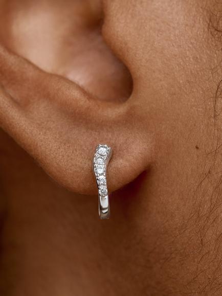 Monica Vinader Riva Pave Diamond Hoop Earrings, Silver - view 2, Silver