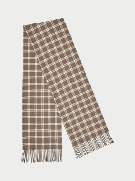 By Malene Birger Aurora Check Wool Blend Scarf, Fosil - view 2, Fosil