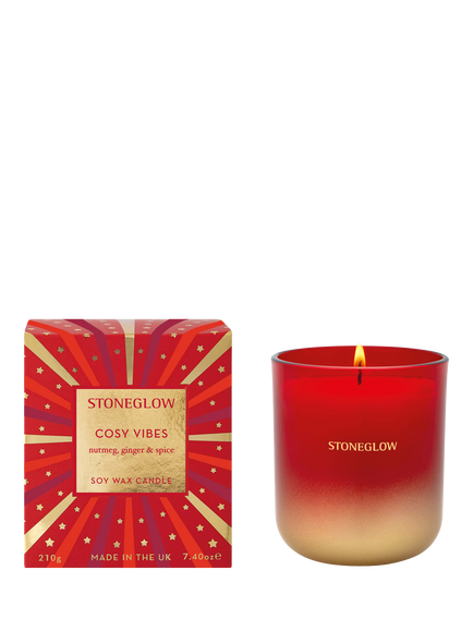 Stoneglow Cosy Vibes Jar Candle, 501g, Red & Gold
