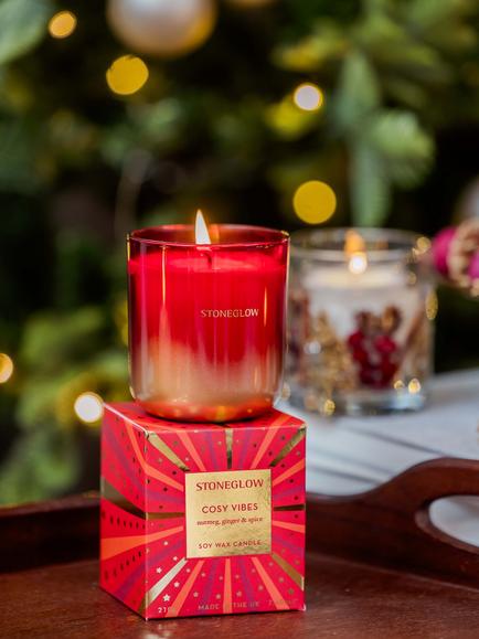 Stoneglow Cosy Vibes Jar Candle, 501g - view 2, Red & Gold