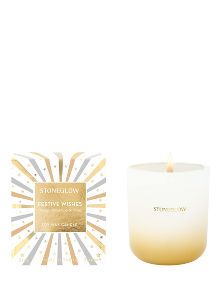 Stoneglow Festive Wishes Jar Candle, 501g, White & Gold