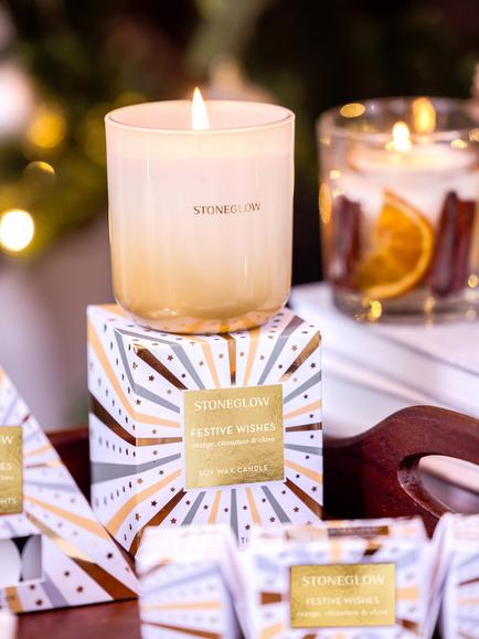 Stoneglow Festive Wishes Jar Candle, 501g - view 2, White & Gold