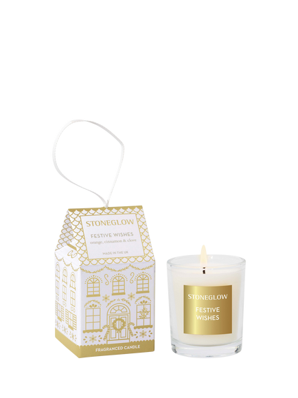 Stoneglow Festive Wishes Votive, 190g, White & Gold