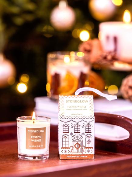 Stoneglow Festive Wishes Votive, 190g - view 2, White & Gold