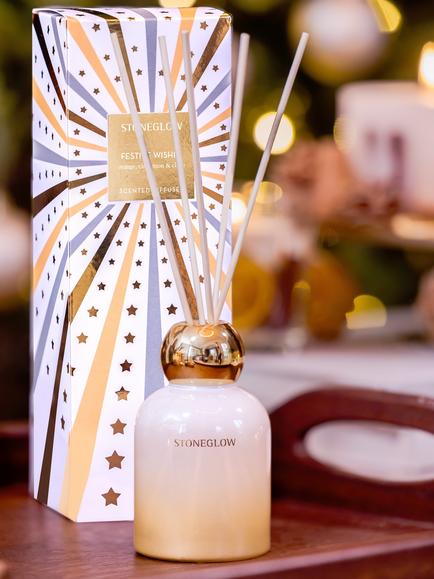 Stoneglow Festive Wishes Diffuser, 120ml - view 2, White & Gold