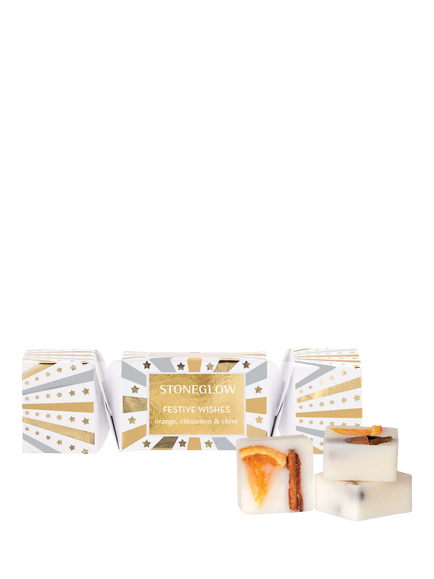 Stoneglow Festive Wishes Soy Wax Melt Cracker, 3x 10g, White & Gold