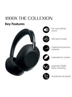 Sony WH-1000X The ColleXion Noise Cancelling Wireless Bluetooth High Resolution Audio Over-Ear Headphones with Mic/Remote, Black - view 2, Black