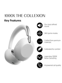 Sony WH-1000X The ColleXion Noise Cancelling Wireless Bluetooth High Resolution Audio Over-Ear Headphones with Mic/Remote, White - view 2, White