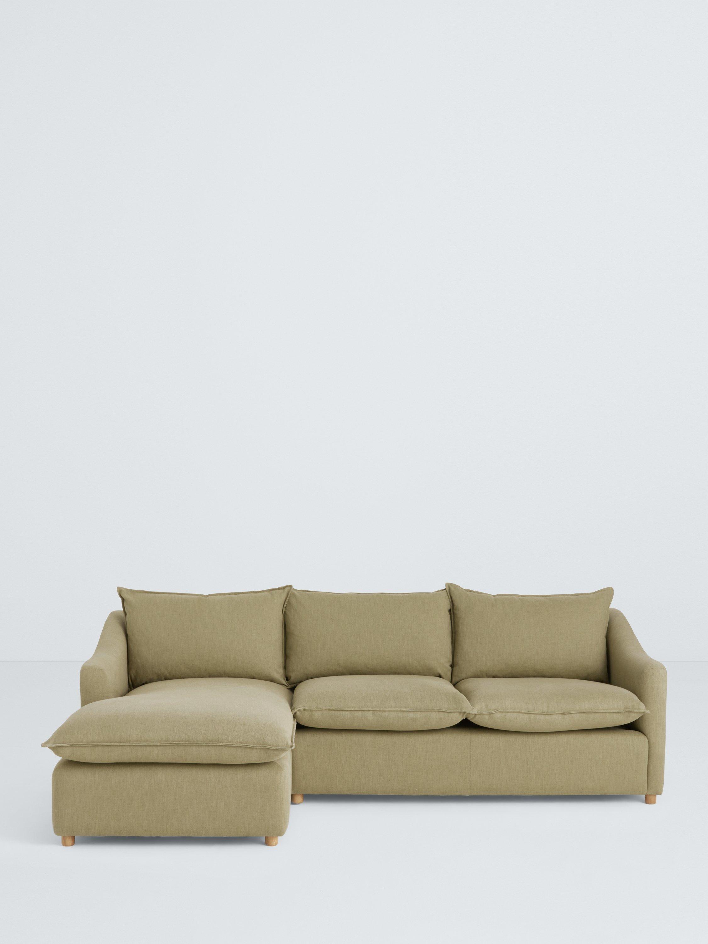 Ashbourne Range, John Lewis Ashbourne Large 3 Seater LHF Chaise End Sofa, Light Leg, Olive Green