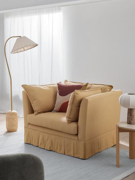 John Lewis Oxford Snuggler Sofa, Mustard Yellow - view 2, Easy Clean Chunky Linen Mustard