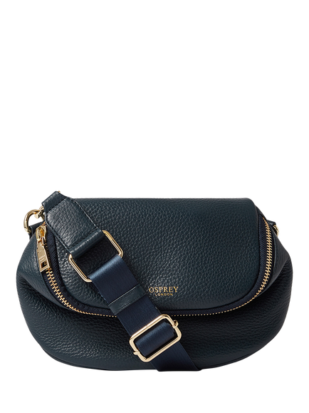 OSPREY LONDON Crumple Leather Sling Bag, Black, Navy
