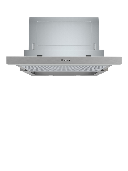 Bosch OUTLET Series 4 DFS067A51B 60cm Telescopic Cooker Hood with Extra Silent, High Extraction Rate, Like New, Silver Metallic, Silver Metallic