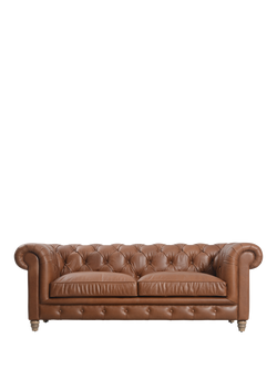 Halo OUTLET Earle Chesterfield Large 3 Seater Leather Sofa, Like New, Riders Nut, Riders Nut
