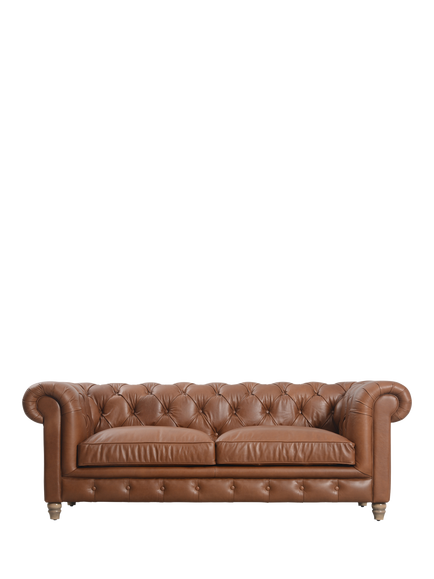 Halo OUTLET Earle Chesterfield Large 3 Seater Leather Sofa, Like New, Riders Nut, Riders Nut