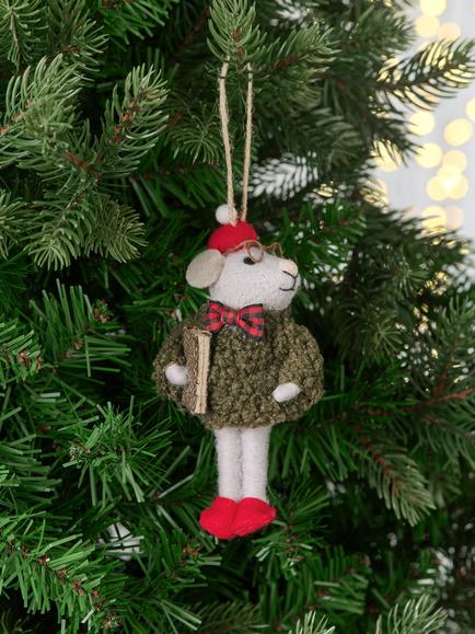 John Lewis The Cherisher Felt Librarian Mouse Tree Decoration, Multi - view 2, Multi