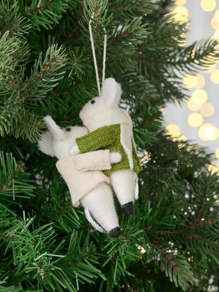 John Lewis The Cherisher Felt Hugging Mice Tree Decoration, Multi - view 2, Multi