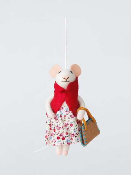 John Lewis The Cherisher Felt Party Dress Mouse Tree Decoration, Red, Red
