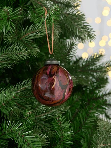 John Lewis The Curator Round Marble Bauble, Red - view 2, Red