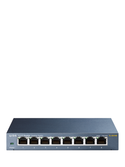 TP-Link TL-SG108 8-Port Desktop Network Switch, Black, Black