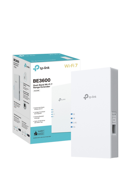 TP-Link RE220BE Dual Band Wi-Fi 7 Range Extender, White, White