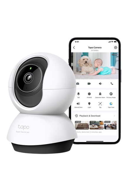 TP-Link Tapo TC74 2K Indoor Pan & Tilt AI Smart Security Camera, Black, Black