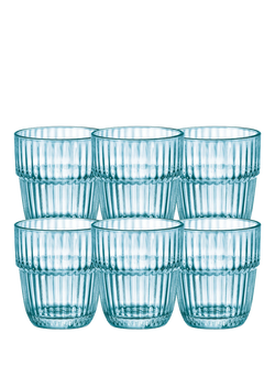 Bormioli Rocco Barshine Glass Tumblers, Set of 6, 305ml, Rocks Ice, Blue