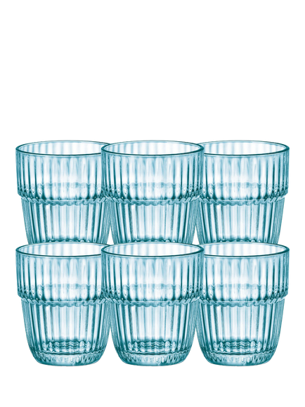 Bormioli Rocco Barshine Glass Tumblers, Set of 6, 305ml, Rocks Ice, Blue
