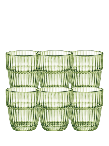 Bormioli Rocco Barshine Glass Tumblers, Set of 6, 305ml, Rocks Mint, Green
