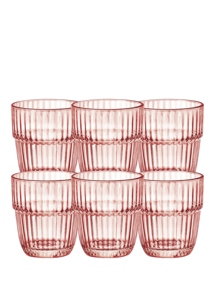 Bormioli Rocco Barshine Glass Tumblers, Set of 6, 305ml, Rocks Peach, Pink