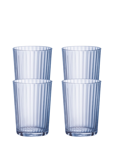 Bormioli Rocco Exclusiva Fluted Highball Glasses, Pack of 4, 500ml, Blue, Blue