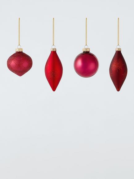 John Lewis Glass Baubles, Box of 9, Red, Red