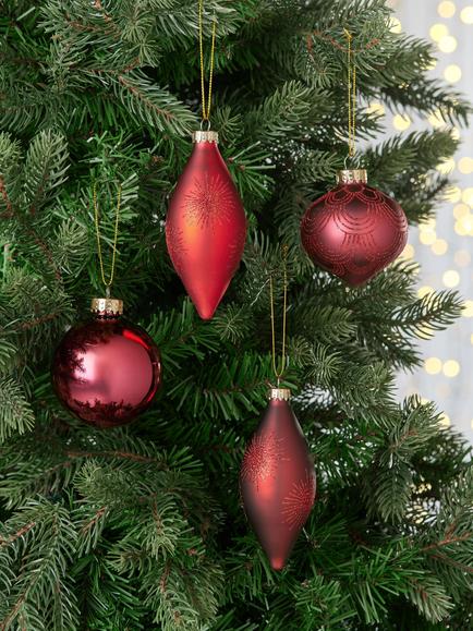 John Lewis Glass Baubles, Box of 9, Red - view 2, Red