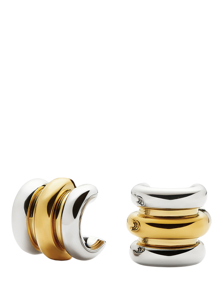 Missoma Sculptural Triple Ridge Stud Earrings, Silver/Gold, Silver/Gold
