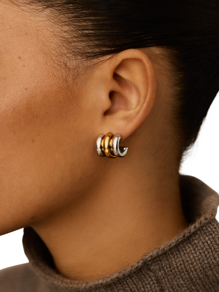 Missoma Sculptural Triple Ridge Stud Earrings, Silver/Gold - view 2, Silver/Gold