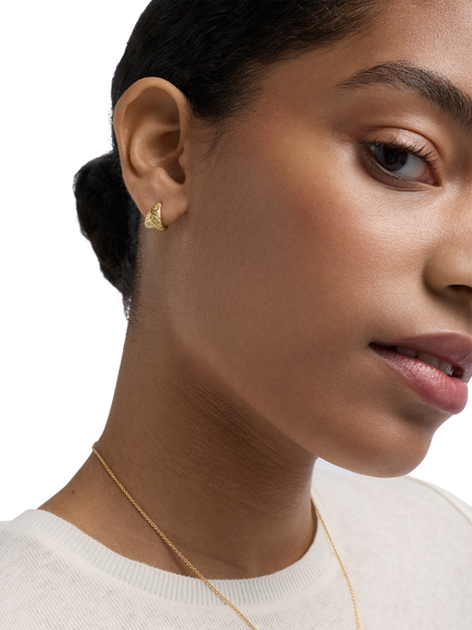 Astley Clarke Terra Textured Huggie Hoop Earrings, Gold - view 2, Gold
