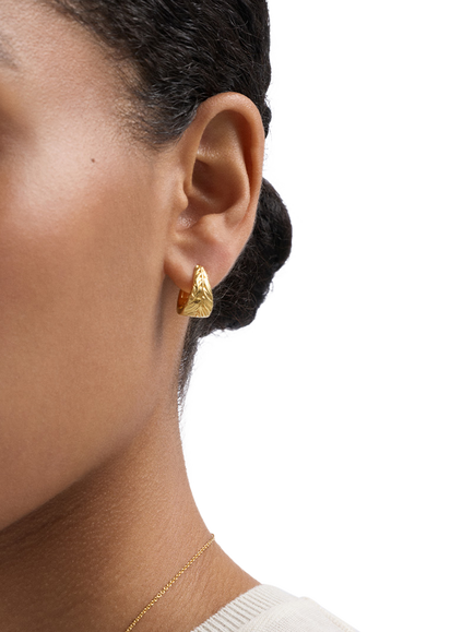 Astley Clarke Terra Textured Hoop Earrings, Gold - view 2, Gold