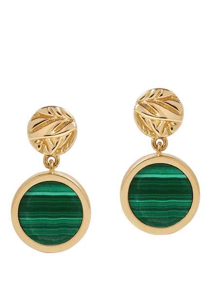 Astley Clarke Terra Malachite Drop Earrings, Gold/Green, Gold/Green