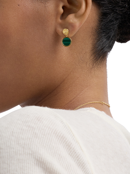 Astley Clarke Terra Malachite Drop Earrings, Gold/Green - view 2, Gold/Green