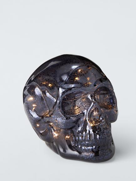 John Lewis LED Glass Skull, Black, Grey