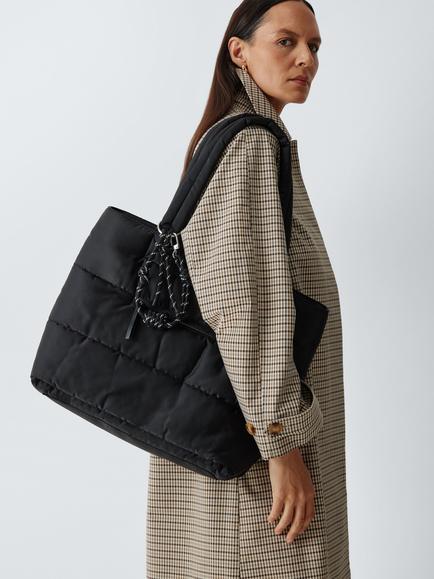 John Lewis Large Quilted Shopper Bag, Black - view 2, Black