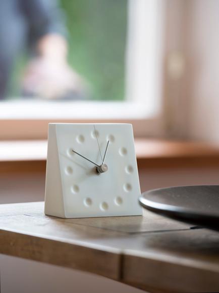 Lemnos Drops Draw the Existence Square Porcelain Mantel Clock, White - view 2, Porcelain