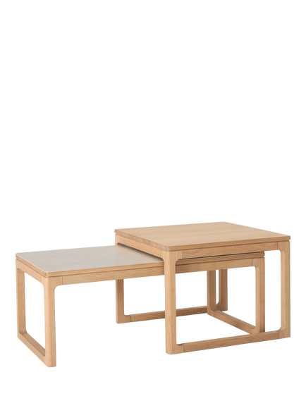 John Lewis OUTLET Mira II Nest of Tables, Like New, Oak/Grey Ceramic, Oak/Ceramic Grey