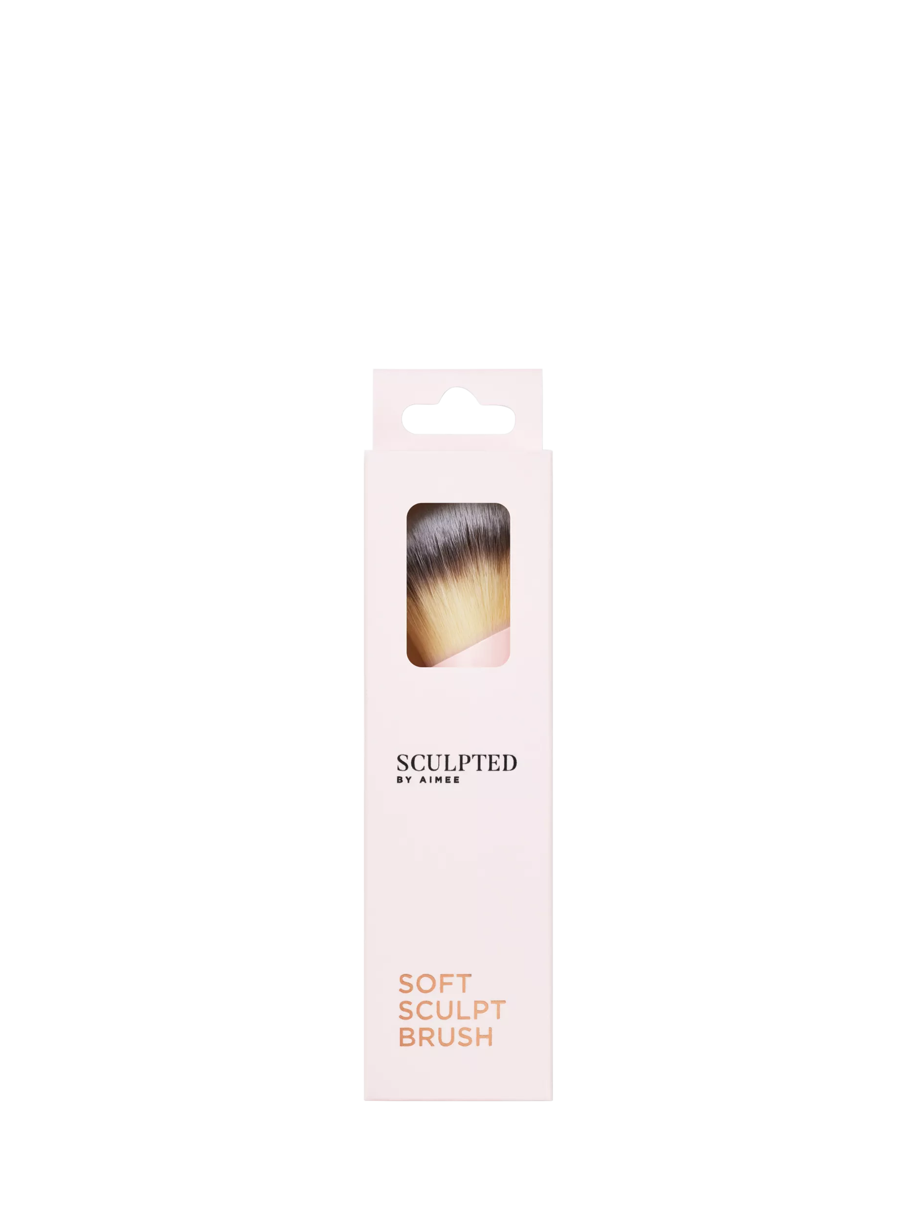 Sculpted by Aimee Soft Sculpt Brush in pink box, professional makeup brush packaging on black background